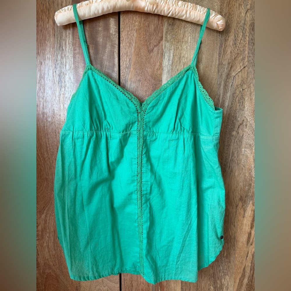 Green Lace Trim Women's Top